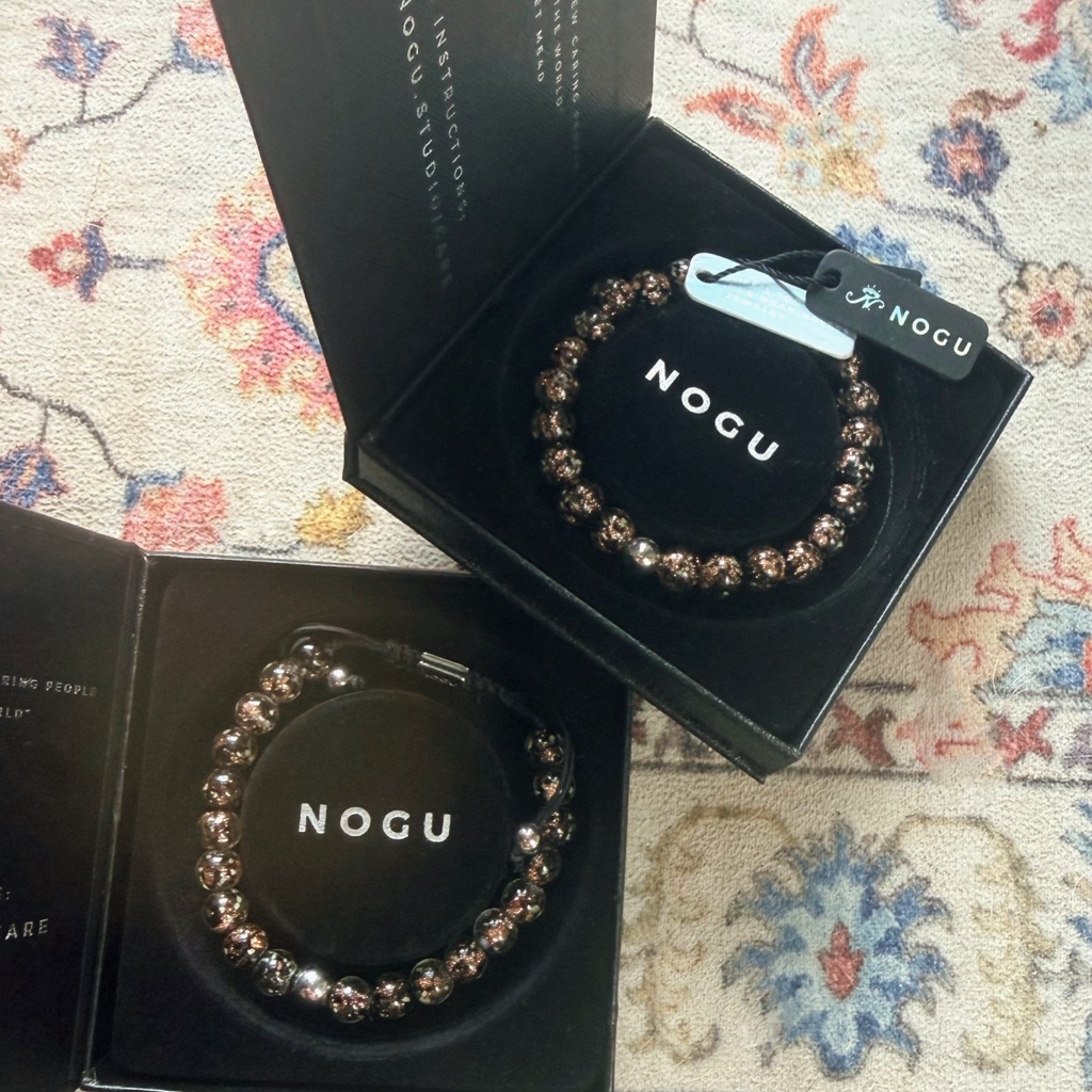 Nwt Nogu Obsidian | Silver | Firefly Glass Macrame Bracelet Set Of 2